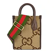 Gucci Jumbo系列GG jumbo帆布印花迷你手提/斜背包 咖啡