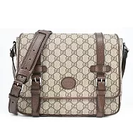 GUCCI經典GG Supreme印花帆布中性款郵差包 肩背/斜背包 卡其
