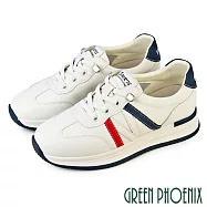 【GREEN PHOENIX】女 休閒鞋 小白鞋 德訓鞋 平底 真皮 顯瘦 免綁帶 EU38 紅色