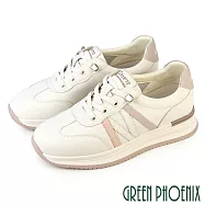 【GREEN PHOENIX】女 休閒鞋 小白鞋 德訓鞋 平底 真皮 顯瘦 免綁帶 EU40 粉紫色