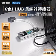 Dockcase 100W PD3.0供電 USB 3.2 Gen 1傳輸4K 60Hz RJ45 乙太網路6合1 HUB USB-C集線器/轉接器 DPB61L 太空銀