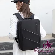 【iSPurple】商務出差*多功能筆電可充電反光後背包/ 黑