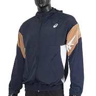 Asics [2033B672-401] 男女 連帽 外套 平織 運動 休閒 訓練 雙側口袋 尼龍 亞瑟士 深藍 XL 深藍/卡其