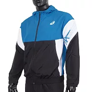 Asics [2033B672-400] 男女 連帽 外套 平織 運動 休閒 訓練 雙側口袋 尼龍 亞瑟士 藍 黑 3XL 藍/黑