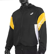 Asics [2033B672-001] 男女 連帽 外套 平織 運動 休閒 訓練 雙側口袋 尼龍 亞瑟士 黑 黃 2XL 黑/黃