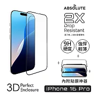 ABSOLUTE iPhone 16 Pro 6.3吋 0.33mm 2X強化耐衝擊3D全螢幕9H硬漢玻璃螢幕保護膜