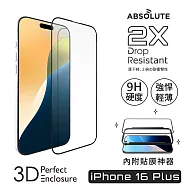 ABSOLUTE iPhone 16 Plus 6.7吋 0.33mm 2X強化耐衝擊3D全螢幕9H硬漢玻璃螢幕保護膜