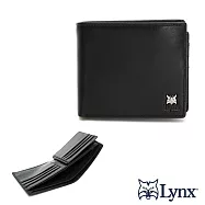 Lynx - 美國山貓進口nappa牛皮軟質感中間翻拉鍊內袋9卡透明窗短夾 黑色