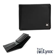 Lynx - 美國山貓進口nappa牛皮軟質感左右可拉取活頁9卡透明窗短皮夾 黑色