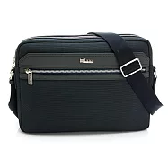 Lynx - 美國山貓進口牛皮十字紋嚴選1000D牛津布斜背橫式側背包(大)-共2色 藍色