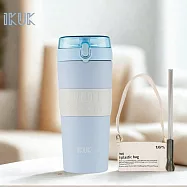 【IKUK艾可】真陶瓷保溫杯-大Q彈蓋保溫杯800ml送二代上蓋 北歐藍+藍上蓋