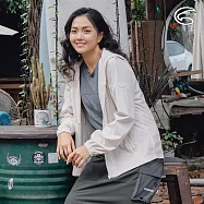 ADISI 女抗UV平織彈性連帽收腰夾克 AJ2411003 (S-2XL)|輕量 快乾 速乾 彈性 透氣 防曬外套 L 白堊色