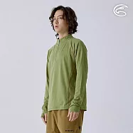 ADISI 男超透氣智能抑菌半門襟長袖野跑衣 AL2411081 (S-2XL)|抗UV 透氣 快乾 抗菌 除臭 排汗衣 運動上衣 L 海帶綠