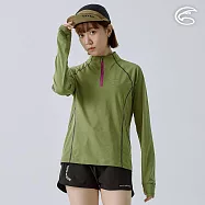 ADISI 女超透氣智能抑菌半門襟長袖野跑衣 AL2411082 (S-2XL)|抗UV 透氣 快乾 抗菌 除臭 排汗衣 運動上衣 L 海帶綠