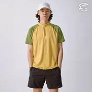 ADISI 男超透氣智能抑菌半門襟短袖野跑衣 AL2411083 (M-3XL)|抗UV 透氣 快乾 抗菌 除臭 排汗衣 運動上衣 M 芥末黃/海帶綠