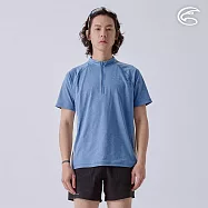 ADISI 男超透氣智能抑菌半門襟短袖野跑衣 AL2411083 (M-3XL)|抗UV 透氣 快乾 抗菌 除臭 排汗衣 運動上衣 M 原力藍/巴黎灰