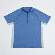 ADISI 男超透氣智能抑菌半門襟短袖野跑衣 AL2411083 (M-3XL)|抗UV 透氣 快乾 抗菌 除臭 排汗衣 運動上衣 L 原力藍/巴黎灰