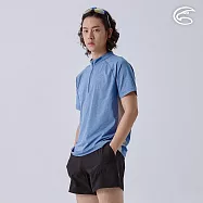 ADISI 男超透氣智能抑菌半門襟短袖野跑衣 AL2411083 (M-3XL)|抗UV 透氣 快乾 抗菌 除臭 排汗衣 運動上衣 XL 原力藍/巴黎灰