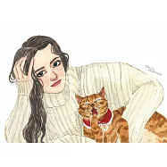 【玲廊滿藝】桂桑比illustration-美女與她有點囂張的橘貓29.7x21cm