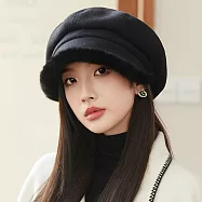 seoul show首爾秀 高級質感挺版毛呢雙層八角帽防寒保暖貝雷帽漁夫帽 毛絨八角帽 黑色