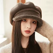 seoul show首爾秀 高級質感挺版毛呢雙層八角帽防寒保暖貝雷帽漁夫帽 毛絨八角帽 咖啡