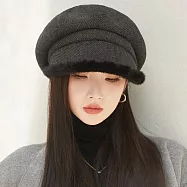 seoul show首爾秀 高級質感挺版毛呢雙層八角帽防寒保暖貝雷帽漁夫帽 毛絨八角帽 深灰