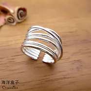 獨特設計多層線條纏繞線圈925純銀戒指.可調整戒圍