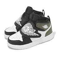 Nike 童鞋 Sky Jordan 1 PS 中童 黑 白 橄欖綠 小朋友 魔鬼氈 喬丹 BQ7197-092 18cm BLACK/GREEN