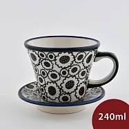 波蘭陶 日出花影系列 寬口茶杯杯盤組 240ml 波蘭手工製 馬克杯 咖啡杯 水杯
