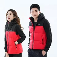 【遊遍天下】男女款經典配色防風防潑水90%連帽羽絨背心GV22022 (M-5L 大尺碼) M 紅色