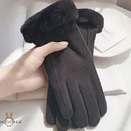 【WOONUE】超高質感保暖可觸控手套親膚羊毛加絨防寒雙層手套黑奶茶色(閨蜜情人聖誕節朋友母親節紀念女友禮物) 優雅黑名媛款