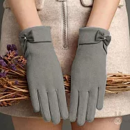 【WOONUE】超高質感保暖可觸控手套親膚羊毛加絨防寒雙層手套黑奶茶色(閨蜜情人聖誕節朋友母親節紀念女友禮物) 爵士灰小蝴蝶結