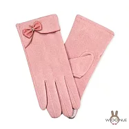 【WOONUE】超高質感保暖可觸控手套親膚羊毛加絨防寒雙層手套黑奶茶色(閨蜜情人聖誕節朋友母親節紀念女友禮物) 莫蘭迪粉紅小蝴蝶結