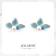 【SOLARFRI】純銀針耳環・彩釉藍葉淡水貝珍珠S925純銀鍍14K金抗敏耳環|品牌禮盒包裝|閨蜜生日情人女友老婆母親交換聖誕禮物