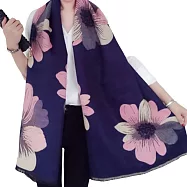 【Decoy】粉嫩向日葵*墨藍加大披肩圍巾