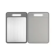 【野一夏】鋁合金多功能抗菌解凍雙面砧板|廚房切菜板 生熟食區分|附陶瓷磨刀器 防滑設計 -灰色