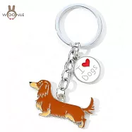 【WOONUE】1入高品質臘腸狗動物鑰匙圈扣(兒童聖誕女兒情人節愛狗婚禮小物生日禮物) 橘子棕