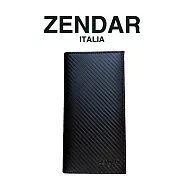 【ZENDAR】限量1折 頂級小牛皮碳纖維紋18卡對開長夾 巴雷特系列 全新專櫃展示品(黑色 送禮盒提袋)