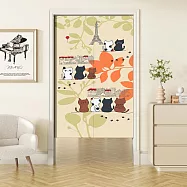 【巴芙洛】日式長式開運門簾85X180CM(買送伸縮桿再送門簾掛勾) 鐵塔賞景貓85*180一片式