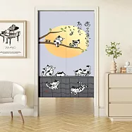 【巴芙洛】日式長式開運門簾85X180CM(買送伸縮桿再送門簾掛勾) 觀月貓咪85*180對開式