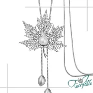 【伊飾童話】珍珠楓葉*滿鑽活動流蘇長鍊/ 銀色