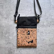 《梵緹希》旅行防水斜背手機袋_插畫黑貓 咖啡