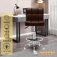 G+居家 免組裝 設計師方格皮椅 咖啡色皮椅+2.5吋透明白輪 咖啡色皮椅+2.5吋透明白輪