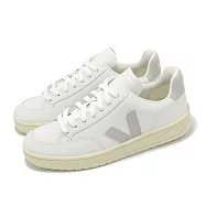 Veja 休閒鞋 V-12 Leather 女鞋 白 灰 皮革 經典 小白鞋 XD0203484A 25.5cm WHITE/GREY