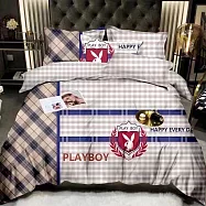 【Galatea 葛拉蒂】五件式PLAYBOY 雙人加大床包兩用被組(多款任選) 灰色調