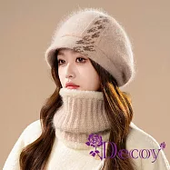 【Decoy】秋冬韓版 加厚保暖日系兔毛鴨舌針織貝雷帽+脖圍/米色 米色