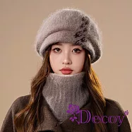 【Decoy】秋冬韓版 加厚保暖日系兔毛鴨舌針織貝雷帽+脖圍/米色 咖啡色