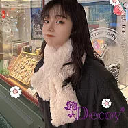 【Decoy】韓版百搭 仿瀨兔毛加厚保暖交叉毛絨脖圍圍巾/杏色