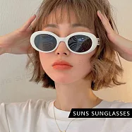 【SUNS】抗UV太陽眼鏡 時尚橢圓墨鏡 百搭質感墨鏡 網紅抖音款 男女同款 S306 白框灰片