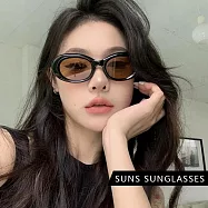 【SUNS】抗UV太陽眼鏡 時尚橢圓墨鏡 百搭質感墨鏡 網紅抖音款 男女同款 S306 黑框茶片